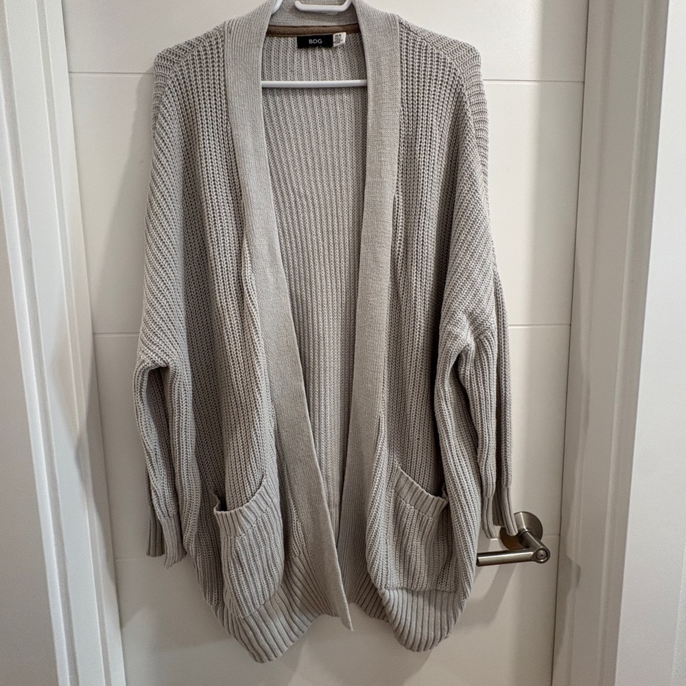 BDG Light Warm Gray Open-Front Cardigan